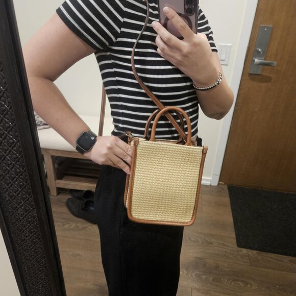 H&M Women's Straw Handbag with Braided Straw Design & Faux Leather Handles/Trim - Picture 8 of 10